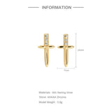 925 Sterling Silver Zircon Cross Dagger Stud Earrings for Women