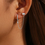 925 Silver Zircon Chain Hoop Earring Women Wedding Party Gift