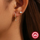 925 Silver Zircon Chain Hoop Earring Women Wedding Party Gift