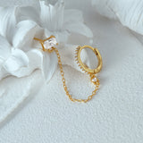 925 Silver Zircon Chain Hoop Earring Women Wedding Party Gift