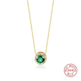925 Silver Green Red CZ Zircon Pendant Choker Necklace