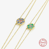 925 Silver Green Zircon Charm Bracelet Double Layer Chain Stackable Jewelry
