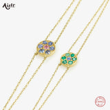 925 Sterling Silver Green Zircons Round Charm Bracelets For Women