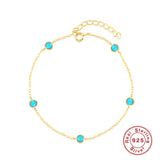 925 Silver Turquoise Beads Charm Bracelet Twisted Chain Fine Jewelry