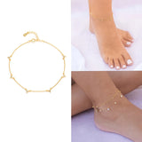 925 Silver Boho Zircon Star Lightning Chain Anklet