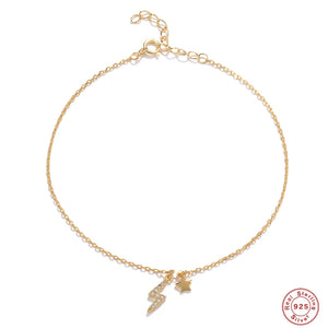 925 Silver Boho Zircon Star Lightning Chain Anklet
