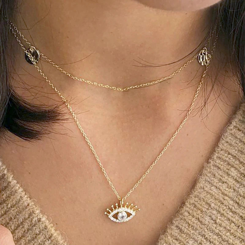 925 Silver Crystal Eye Star Pendant Necklace Choker