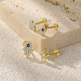 925 Silver Evil Eye Snake Hamsa Hand Ear Studs