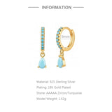 925 Silver Colorful CZ Water Drop Dangle Earrings