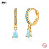 925 Silver Colorful CZ Water Drop Dangle Earrings