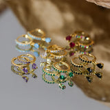 925 Silver Colorful CZ Water Drop Dangle Earrings