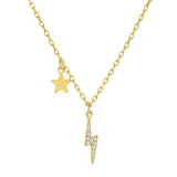 925 Silver Zircon Lightning Star Pendant Necklace 18K Plated Jewelry