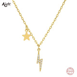 925 Silver Zircon Lightning Star Pendant Necklace 18K Plated Jewelry