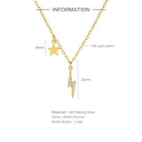 925 Silver Zircon Lightning Star Pendant Necklace 18K Plated Jewelry