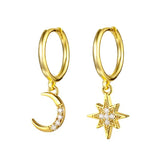 925 Silver Moon Star Pendant Mismatched Earrings
