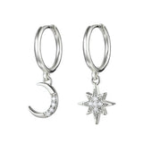 925 Silver Moon Star Pendant Mismatched Earrings
