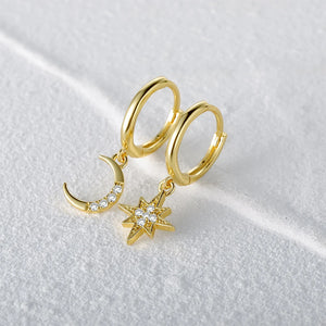 925 Silver Moon Star Pendant Mismatched Earrings