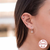 925 Silver Zircon Star Moon Earrings Crystal Pentagram Jewelry
