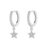 925 Silver Zircon Star Moon Earrings Crystal Pentagram Jewelry