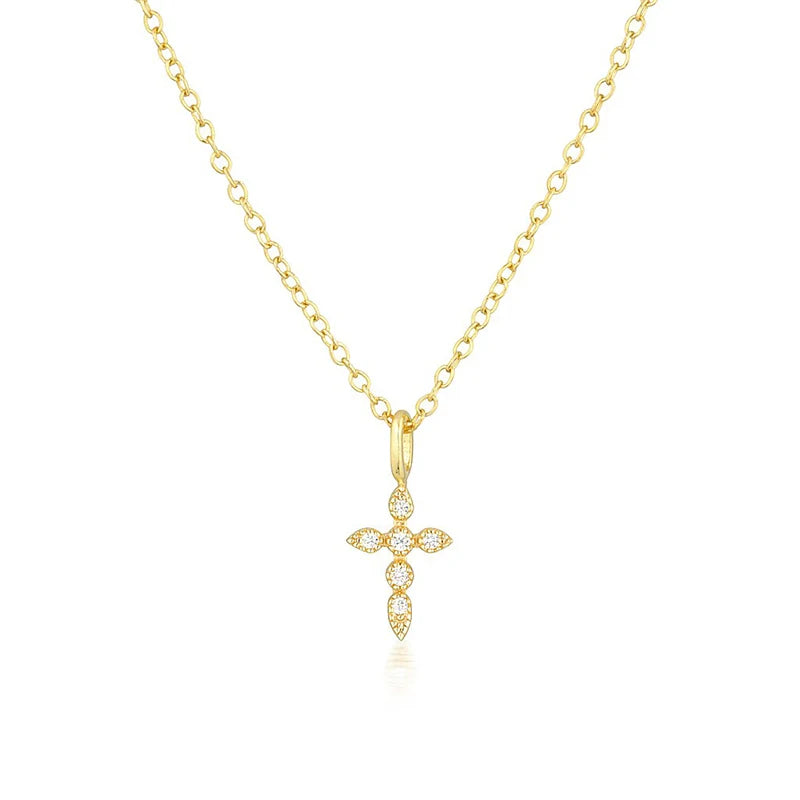 925 Silver Cross Pendant Chain Necklace Crystal Jewel