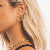 925 Silver Zircon Stud Earrings Double Studs Three Chain Tassel Piercing