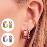 925 Silver Crystal Hoop Earrings Rainbow Zircon Huggie Jewelry