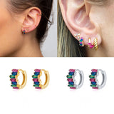 925 Silver Crystal Hoop Earrings Rainbow Zircon Huggie Jewelry
