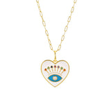925 Silver Enamel Evil Eye Heart Pendant Necklace Zircon Palm Charm Thick Chain
