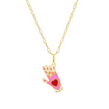 925 Silver Enamel Evil Eye Heart Pendant Necklace Zircon Palm Charm Thick Chain