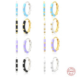 925 Silver Purple Enamel Hoop Earrings Dripping Oil Beads Huggie Cartilage Hoop