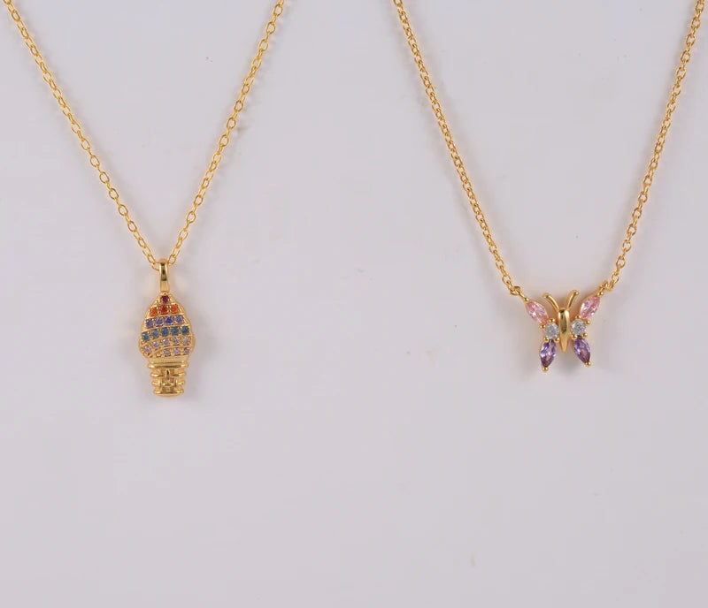 925 Silver CZ Butterfly Pendant Necklaces For Women