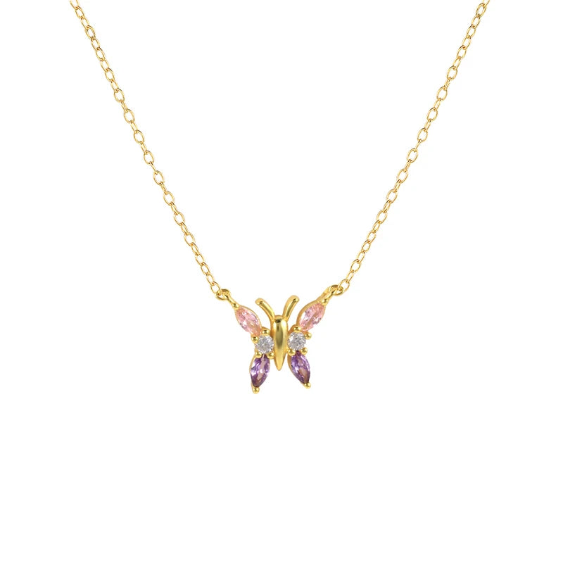 925 Silver CZ Butterfly Pendant Necklaces For Women