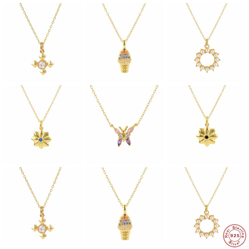 925 Silver CZ Butterfly Pendant Necklaces For Women