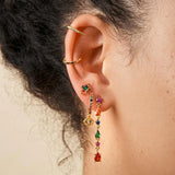 925 Silver Zircon Evil Eyes Charm Dangle Earrings CZ Pave 8mm Hoop Fine Jewelry