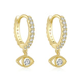 925 Silver Zircon Evil Eyes Charm Dangle Earrings CZ Pave 8mm Hoop Fine Jewelry