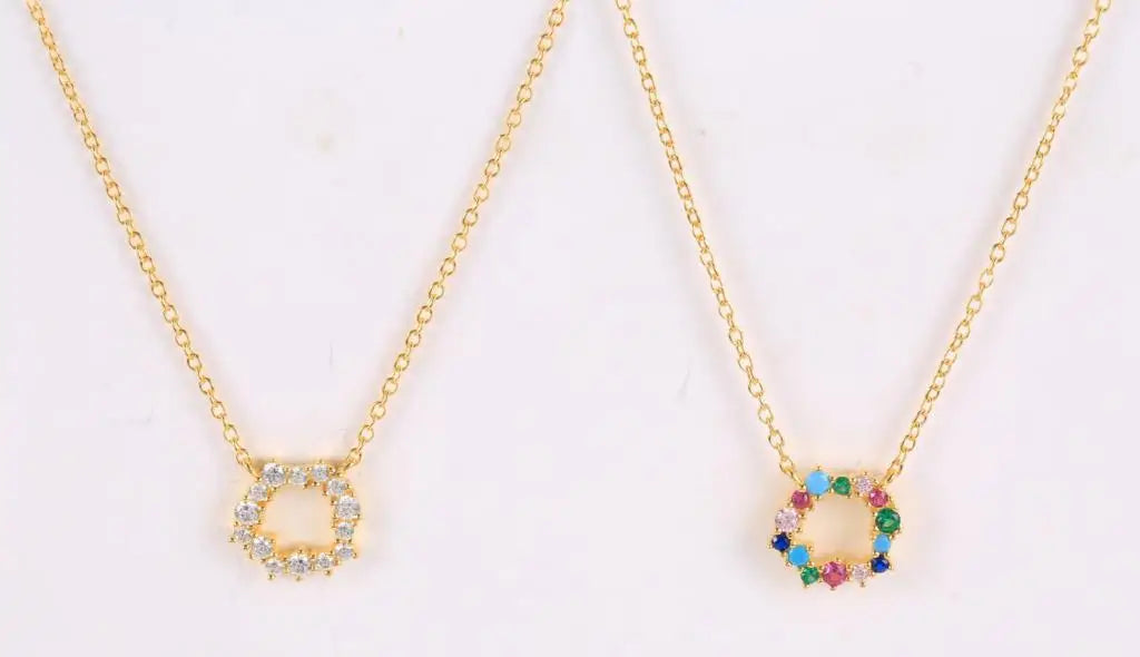 925 Silver Zircon Garland Pendant Necklace Women Rainbow Crystal Charm