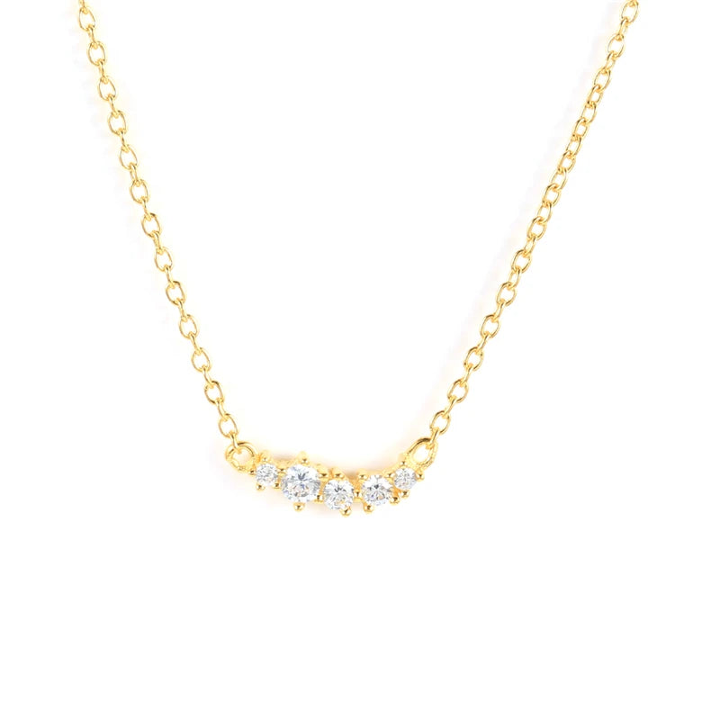 925 Silver Zircon Garland Pendant Necklace Women Rainbow Crystal Charm