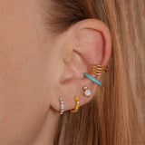 925 Silver Colorful Enamel Huggie Earrings CZ Zircon 9mm Hoops Summer Jewelry