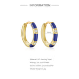 925 Silver Colorful Enamel Huggie Earrings CZ Zircon 9mm Hoops Summer Jewelry