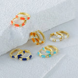 925 Silver Colorful Enamel Huggie Earrings CZ Zircon 9mm Hoops Summer Jewelry