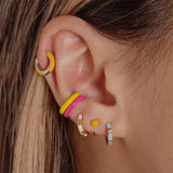 925 Silver Colorful Enamel Huggie Earrings CZ Zircon 9mm Hoops Summer Jewelry