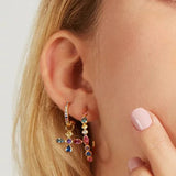 925 Silver Crystal Circle Hoop Earrings Rainbow Zircon C Shape Piercing
