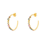 925 Silver Crystal Circle Hoop Earrings Rainbow Zircon C Shape Piercing