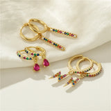 925 Silver Crystal Hoop Earrings Rainbow Zircon Circle Huggie Jewelry