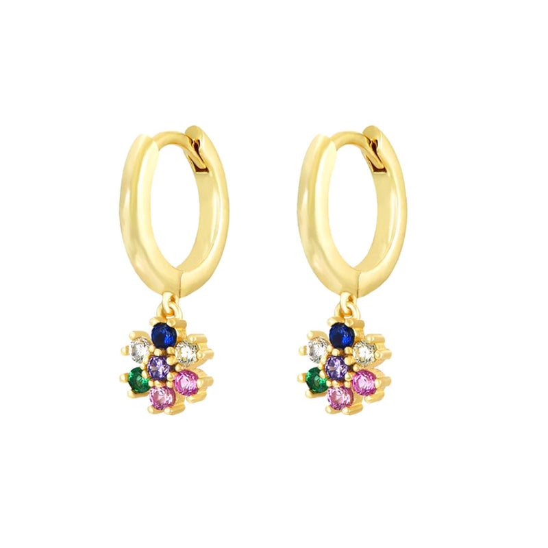 925 Silver Crystal Hoop Earrings Rainbow Zircon Circle Huggie Jewelry