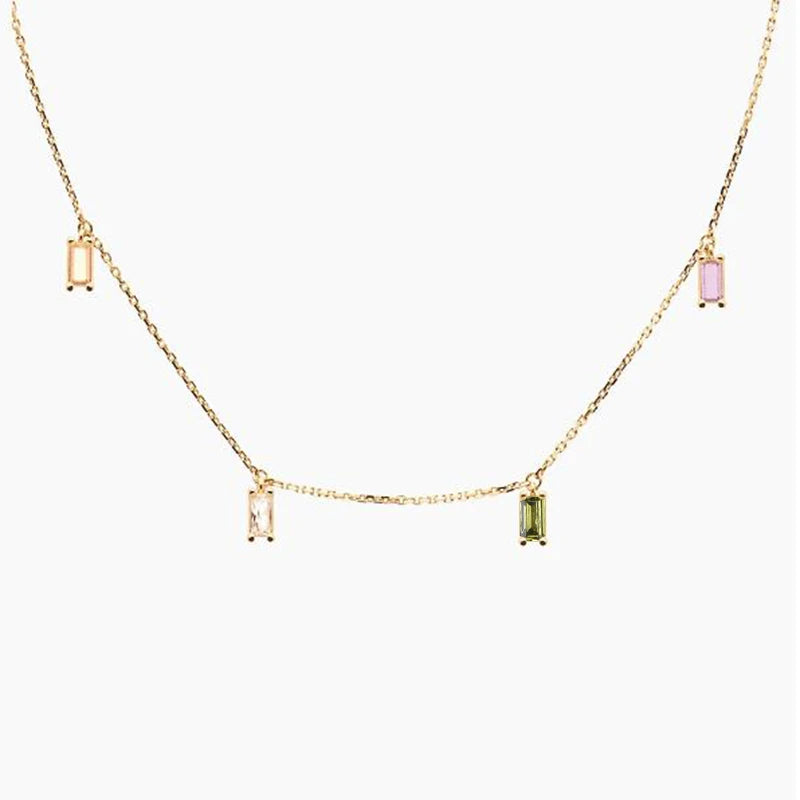 925 Sterling Silver Colorful CZ Rainbow Choker Necklace