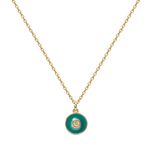 925 Silver Colorful Enamel Pendant Necklace Zircon Disc Charm Fine Jewelry