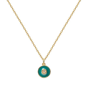 925 Silver Colorful Enamel Pendant Necklace Zircon Disc Charm Fine Jewelry