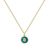 925 Silver Colorful Enamel Pendant Necklace Zircon Disc Charm Fine Jewelry