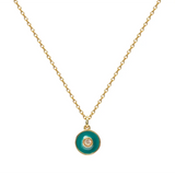 925 Silver Colorful Enamel Pendant Necklace Zircon Disc Charm Fine Jewelry